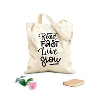 Borse da donna in tela di cotone Tessuto spesso 12 once leggi velocemente vivi lentamente citazioni ispiratrici e motivazionali lettering a mano e arte Materiale delicato sulla pelle 31x36cm Media