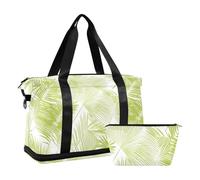 Borse da marinaio verdi con foglie tropicali Borsa da viaggio per attrezzature per il fine settimana Borsa da allenamento con tracolla regolabile per viaggi in aereo set di 2 pezzi, foglie tropicali
