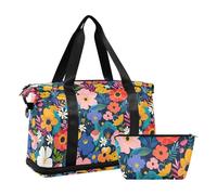 Borse da marinaio vivaci e colorate con motivo floreale per il fine settimana Borsa sportiva da palestra Borsa sportiva con tracolla regolabile per trekking pieghevole, motivo floreale vivace e