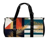 Borse da palestra, borsa da palestra da uomo, borsa da palestra da donna, borsa da weekender per la notte, motivo geometrico a righe con foglie tropicali moderne, Fantasia 1515, 45x23x23cm(17.7x9x9in)