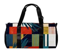 Borse da palestra, borsa da palestra da uomo, borsa da palestra da donna, borsa da weekender per la notte, motivo geometrico a righe con foglie tropicali moderne, Fantasia 1514, 45x23x23cm(17.7x9x9in)