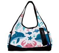 Borse da palestra, borsa da palestra da uomo, borse da palestra da donna, borsa da notte per weekender, motivo squame blu sirena dorate, moderne, Motivo 3612, 47x16.5x27cm(18.5x6.5x10.6in)
