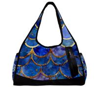 Borse da palestra, borsa da palestra da uomo, borse da palestra da donna, borsa da notte per weekender, motivo squame blu sirena dorate, moderne, Motivo 3607, 47x16.5x27cm(18.5x6.5x10.6in)