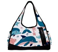 Borse da palestra, borsa sportiva, borsa da allenamento, borsa da palestra per yoga, sport, palestra, sirena, cartone animato, tartaruga, medusa, Motivo 3628, 47x16.5x27cm(18.5x6.5x10.6in)