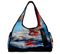 Borse da palestra, borsa sportiva, borse da palestra per donne, borsa da weekender per la notte, paesaggio oceano vela gabbiano, Motivo 2704, 47x16.5x27cm(18.5x6.5x10.6in)
