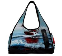 Borse da palestra, borsa sportiva, borse da palestra per donne, borsa da weekender per la notte, paesaggio oceano vela gabbiano, Motivo 2705, 47x16.5x27cm(18.5x6.5x10.6in)