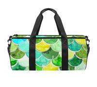 Borse da palestra, borsa sportiva, borsone da palestra, borsa da palestra per yoga, sport, palestra, con motivo a squame blu sirena dorata, moderna, Motivo 3601, 45x23x23cm(17.7x9x9in)