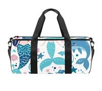 Borse da palestra, borsa sportiva, borsone da palestra, borsa da palestra per yoga, sport, palestra, con motivo a squame blu sirena dorata, moderna, Motivo 3605, 45x23x23cm(17.7x9x9in)