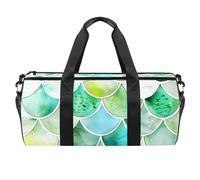 Borse da palestra, borsa sportiva, borsone da palestra, borsa da palestra per yoga, sport, palestra, con motivo a squame blu sirena dorata, moderna, Motivo 3602, 45x23x23cm(17.7x9x9in)