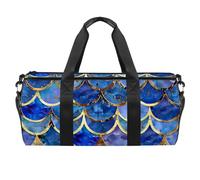 Borse da palestra, borsa sportiva, borsone da palestra, borsa da palestra per yoga, sport, palestra, con motivo a squame blu sirena dorata, moderna, Motivo 3600, 45x23x23cm(17.7x9x9in)