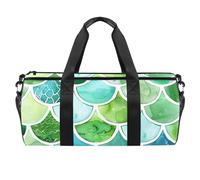 Borse da palestra, borsa sportiva, borsone da palestra, borsa da palestra per yoga, sport, palestra, con motivo a squame blu sirena dorata, moderna, Motivo 3604, 45x23x23cm(17.7x9x9in)