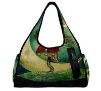Borse da palestra, borsone, borsa da allenamento, borsa da viaggio, allenamento, luna notturna, lupo, stella, Motivo 5481, 47x16.5x27cm(18.5x6.5x10.6in)