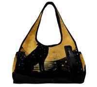 Borse da palestra, borsone, borsa da allenamento, borsa da viaggio, allenamento, luna notturna, lupo, stella, Motivo 5477, 47x16.5x27cm(18.5x6.5x10.6in)