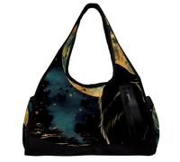 Borse da palestra, borsone, borsa da allenamento, borsa da viaggio, allenamento, luna notturna, lupo, stella, Motivo 5476, 47x16.5x27cm(18.5x6.5x10.6in)