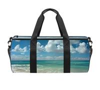 Borse da palestra, borsone, borse da palestra da donna, borsa da weekend, paesaggio estivo, spiaggia, oceano, alberi di cocco, Motivo 2723, 45x23x23cm(17.7x9x9in)