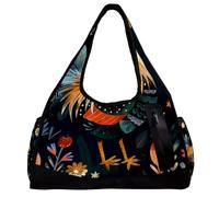 Borse da palestra, Borsone da donna, Borsa da palestra da donna, Borsa da palestra sportiva da nuoto, fiore floreale bianco Phalaenopsis blu ortensia, Motivo 1071, 47x16.5x27cm(18.5x6.5x10.6in)