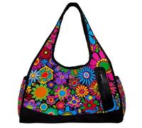 Borse da palestra, Borsone da donna, Borsa da palestra da donna, Borsa da palestra sportiva da nuoto, fiore floreale bianco Phalaenopsis blu ortensia, Motivo 1068, 47x16.5x27cm(18.5x6.5x10.6in)