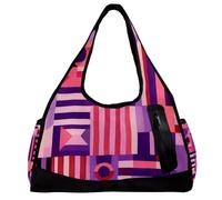 Borse da palestra, borsone da donna, borsa da palestra da donna, borsa da weekender, motivo geometrico artistico, viola, rosa, Fantasia 1507, 47x16.5x27cm(18.5x6.5x10.6in)