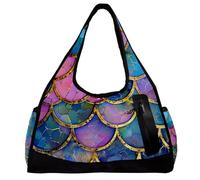 Borse da palestra, borsone da palestra, borsa da palestra, borsa da ballo per allenamento fitness, squame oro viola sirena, Motivo 3691, 47x16.5x27cm(18.5x6.5x10.6in)