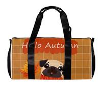 Borse da palestra da uomo, borsa da palestra da donna, borsa da palestra da donna, borsa da weekend, Hello Autumn Cartoon Animal Pug, Motivo 2399, 45x23x23cm(17.7x9x9in)