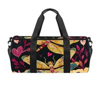 Borse da palestra da uomo, borsa da palestra da donna, borsone da viaggio per aereo, Doodle Art Dragonfly Heart Cartoon Lovely, Motivo 283, 45x23x23cm(17.7x9x9in)