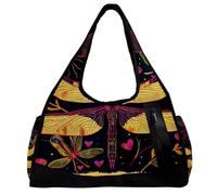Borse da palestra da uomo, borsa da palestra da uomo, borsa da allenamento, borsone da viaggio per aereo, Doodle Art Dragonfly Heart Cartoon Lovely, Motivo 289, 47x16.5x27cm(18.5x6.5x10.6in)