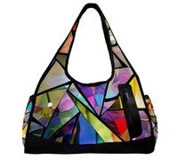 Borse da palestra da uomo, borsone da palestra, borsone da palestra, borsa per il weekend notturno, motivo geometrico moderno, rosso, Motivo 4410, 47x16.5x27cm(18.5x6.5x10.6in)