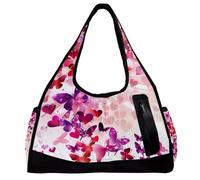 Borse da palestra da uomo, borsone da palestra, borsone da viaggio, yoga, borsone per allenamento, buon San Valentino, cuore rosa farfalla, Fantasia 2286, 47x16.5x27cm(18.5x6.5x10.6in)