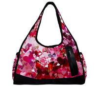 Borse da palestra da uomo, borsone da palestra, borsone da viaggio, yoga, borsone per allenamento, buon San Valentino, cuore rosa farfalla, Motivo 2285, 47x16.5x27cm(18.5x6.5x10.6in)