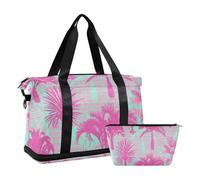 Borse da pranzo da viaggio rosa tropicali di palma con borsa da toilette per palestra 2 pezzi, rosa palma tropicale, taglia unica, Palma tropicale rosa, 1 size