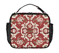 Borse da pranzo isolate con motivo barocco rosso e bianco per bambini, impermeabile, borsa da pranzo rimovibile per le donne borsa da pranzo per scuola/picnic