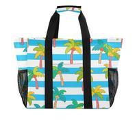 Borse da spiaggia a strisce bianche blu della tela di canapa della tela di canapa dei totes di utilità dei totes, Palma da cocco a righe bianche blu, 1 size, Moda