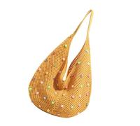 Borse da spiaggia da donna borsa a tracolla all'uncinetto borsa alla moda con perline colorate borsa estetica ascella borse a maglia per viaggi, Giallo, Taglia unica