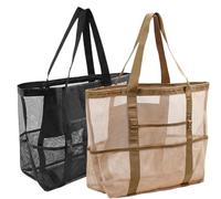 Borse da spiaggia da donna in rete di poliestere, borsa a rete con struttura impermeabile, borsa pieghevole a prova di sabbia con scomparti multipli | vacanze al mare, corse di alimentari, viaggi di