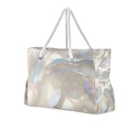 Borse da spiaggia di grande capacità con texture ornata, bianco perla, con tasche laterali, borsa in tela da donna, per piscina, palestra, viaggi