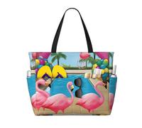 Borse da spiaggia Flamingo e Piscina per Donna, Borsa da spiaggia grande impermeabile e anti-sabbia, Borsa da piscina leggera con cerniera, Borsa da viaggio per palestra, vacanza