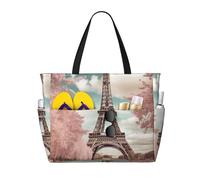 Borse da spiaggia in stile vintage con Torre Eiffel a Parigi per donna, grandi, impermeabili, anti-sabbia, borse da spiaggia, borse da piscina, borse leggere con cerniera per palestra, viaggi e vacanz