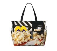 Borse da spiaggia per donna con ciak cinematografico e popcorn, borsa da spiaggia grande impermeabile e antisabbia, borsa da piscina, borse da viaggio leggere con cerniera per palestra, viaggi e vacan