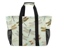 Borse da spiaggia pieghevoli della libellula verde della pittura ad olio di arte con le borse della spiaggia della tela delle, Pittura a olio d'arte libellula verde, 1 size, Moda