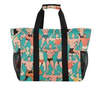 Borse da spiaggia pieghevoli pieghevoli della tela di canapa di sabbia dei totes di utilità del fumetto dell'uomo del, muscolo fusto uomo cartone animato verde, 1 size, Moda