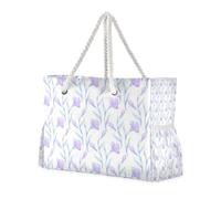 Borse da spiaggia robuste con fiori viola con tasche laterali Borsa per la notte con portabicchieri sul lato
