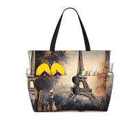 Borse da spiaggia romantiche con la Torre Eiffel di Parigi per donna, grandi, impermeabili, anti-sabbia, borsa da spiaggia, borsa da piscina, borsa da cabina leggera con cerniera per palestra, viaggi