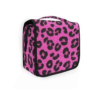 Borse da toeletta con stampa leopardata con glitter finti rosa rossa con gancio per appendere Capacità cerniera borsa cosmetica da viaggio accessori da viaggio