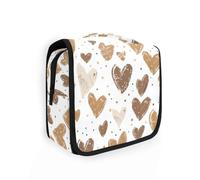 Borse da toilette a forma di cuore marrone con gancio per appendere grandi borse cosmetiche per donne verticale autoportante