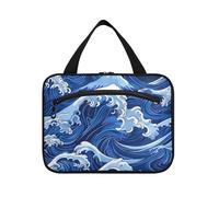 Borse da toilette da appendere Ukiyo-e blu in stile giapponese per donne in viaggio con gancio, borsa per trucco essenziale di design organizer per accessori da viaggio vacanza porta cosmeticos Mujer
