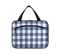 Borse da toilette da donna a scacchiera blu e bianca con gancio, borse essenziali di design con cerniera per viaggio Essentials Cruises bolsos para Hombre L