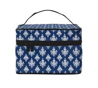 Borse da toilette della borsa di trucco della stampa dei modelli blu navy, borse cosmetiche carine per le donne, grande borsa dell'organizzatore di trucco di viaggio
