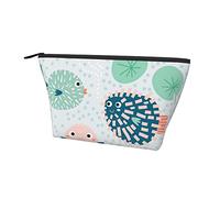 Borse da toilette piccole per donna Borsa da toilette cosmetica Simpatico cartone animato Cactus e pesce, Custodia portatile impermeabile e resistente per il trasporto all'aperto di picnic