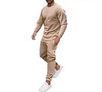 Borse da Viaggio 2 Pezzi Abbigliamento Uomo Casual Girocollo Muscolare Manica Lunga Vestibilità Classica Pantaloni Jogging Tuta Gatti Vestito Bambini, cachi, L