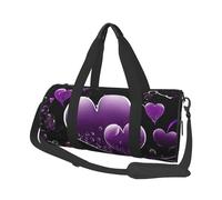 Borse da viaggio alla moda con cuori viola di grande capacità e borse sportive con manici ad anello per il fine settimana e borse rotonde possono essere utilizzate sia da uomini che da donne, Nero ,
